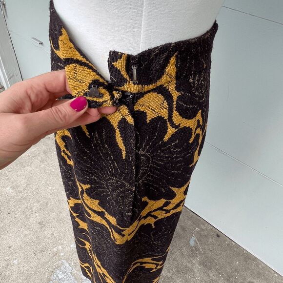 VTG 70s Jacquard Floral Maxi Skirt Union Made Bold Yellow Black Sustainable M 6– - Picture 8 of 12
